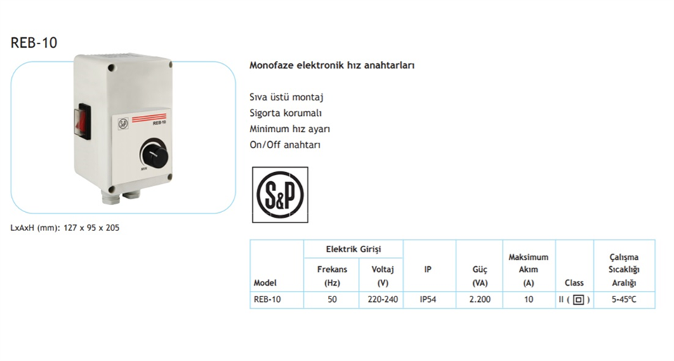S&P REB-10 Fan Hız Anahtarı