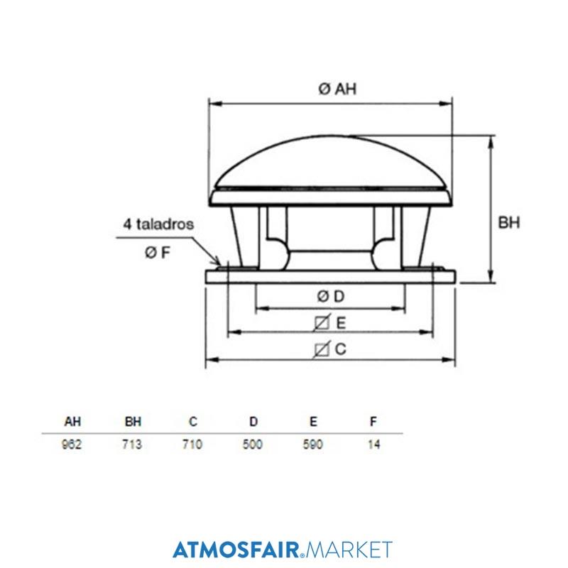 Soler Palau CTHT/6-500 N F400 (380 V) Yatay Atışlı Çatı Tipi Fan