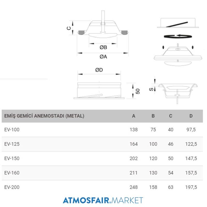 Raksan Ø100 mm METAL Gemici Anemostadı (EV:Emiş)